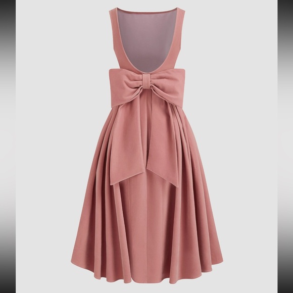 NWT Cider Velvet Backless Bow Dress Blush Pink Midi Party Gown with Ruffle Hem - Picture 1 of 10